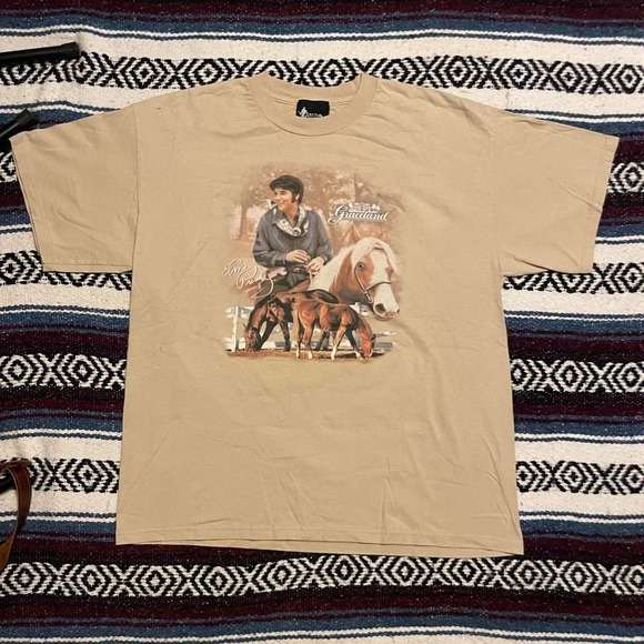 American Vintage Other - VTG 90s Graceland Elvis Presley big horse graphic tee shirt XL brown music